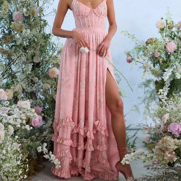 The Carmen Dress in Light Pink Tapestry Rose V Chapman - Picture 1 of 4
